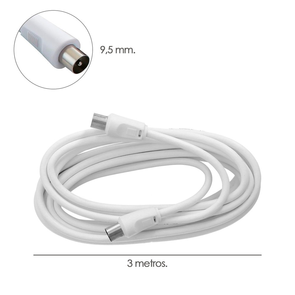 Prolongación Para Televisión - Vídeo De 3 M. Conector De 9,5 Mm Blanco.